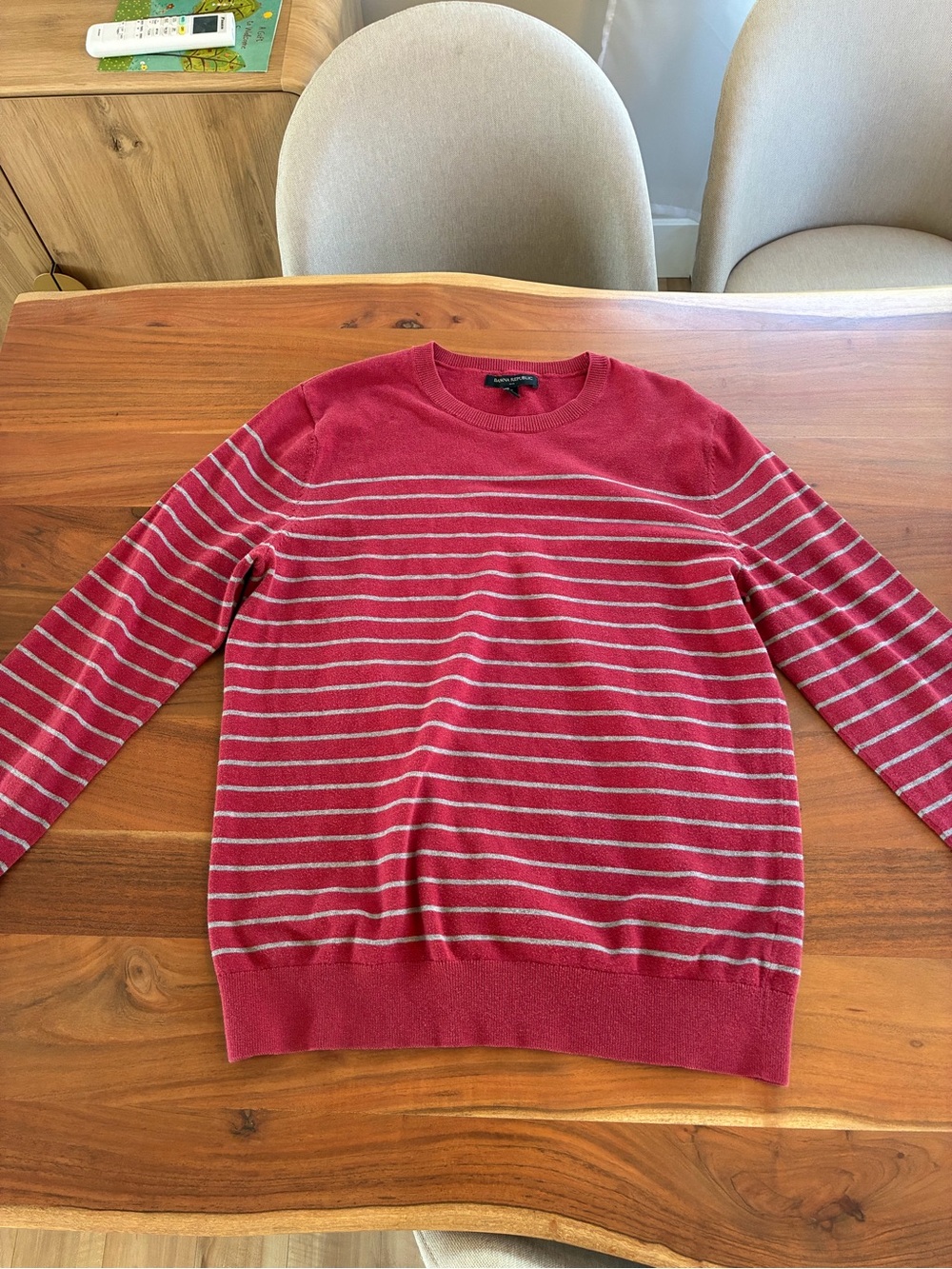 Banana Republic Red Crewneck Sweater with Cream Stripes